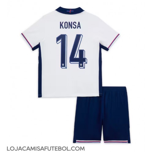 Camisa de Futebol Inglaterra Ezri Konsa #14 Equipamento Principal Infantil Europeu 2024 Manga Curta (+ Calças curtas)